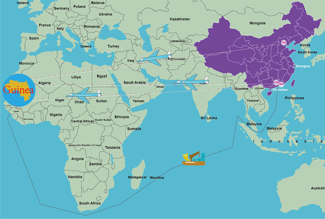 fret et temps requis pour expédier des marchandises de la chine vers la guinée